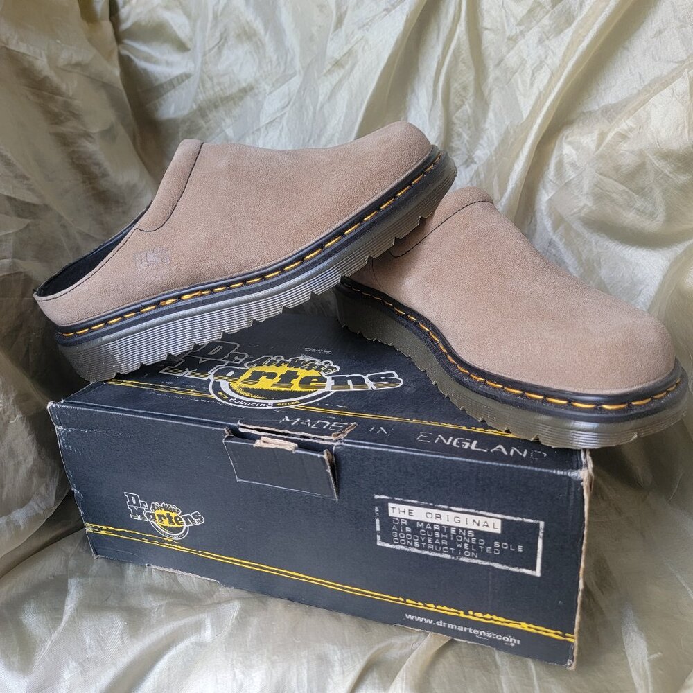 Dr.Martens Made In England Mens Suede Padded Collar Mule in Tan NWT Deadstock